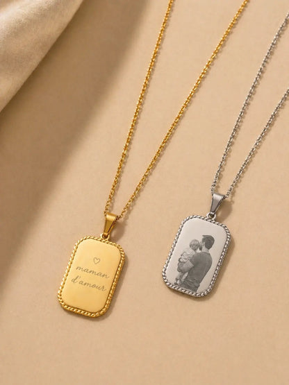Collier plaque ciselée personnalisée mixte L'atelier d'Aimie