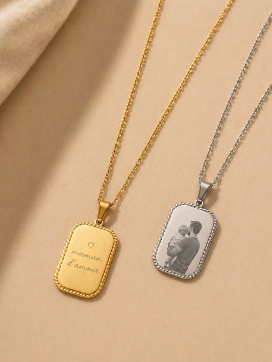 Collier plaque ciselée personnalisée mixte L'atelier d'Aimie